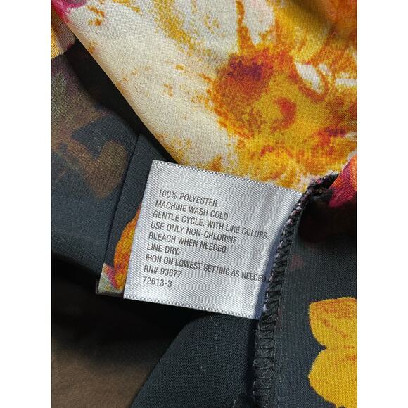 Worthington Black floral sheer long bishop sleeve button up blouse Whimsigoth XL - Picture 6 of 9